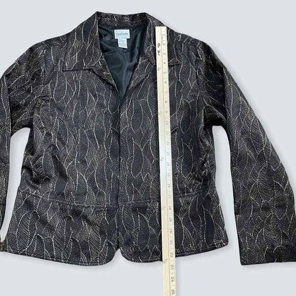 Chico's Metallic Leaf‎ Lined Blazer size 1 Preowned No Button Great Condition - Picture 2 of 12